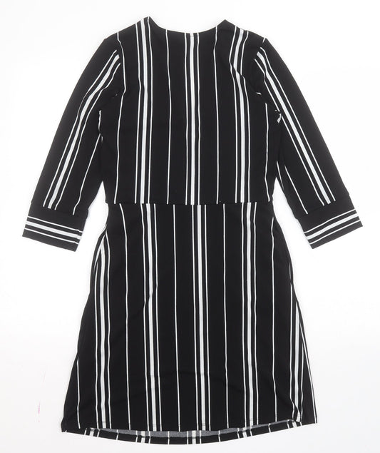 H&M Womens Black Striped Polyester A-Line  Size XS  V-Neck