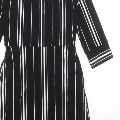 H&M Womens Black Striped Polyester A-Line  Size XS  V-Neck