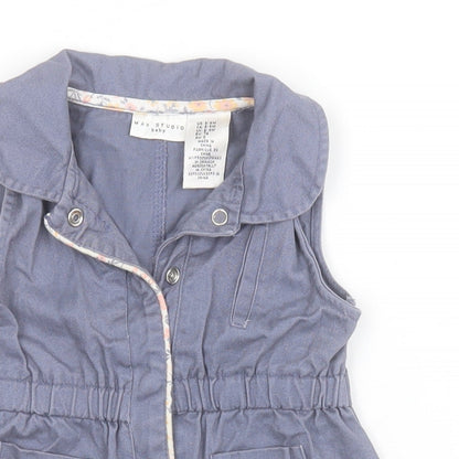 Close-up detail of Max Studio girls’ blue basic jacket waistcoat, size 6-9, months snap