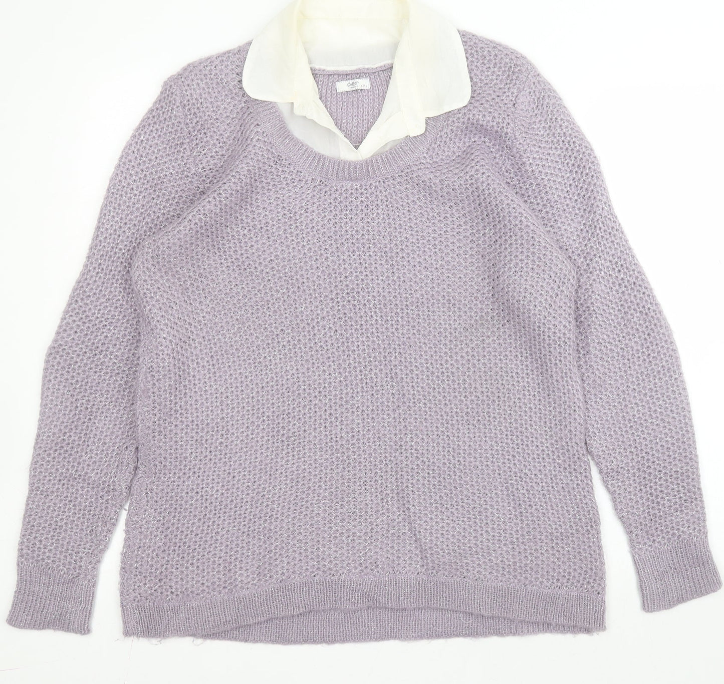 Cotton Traders Womens Purple Collared  Acrylic Henley Jumper Size 14