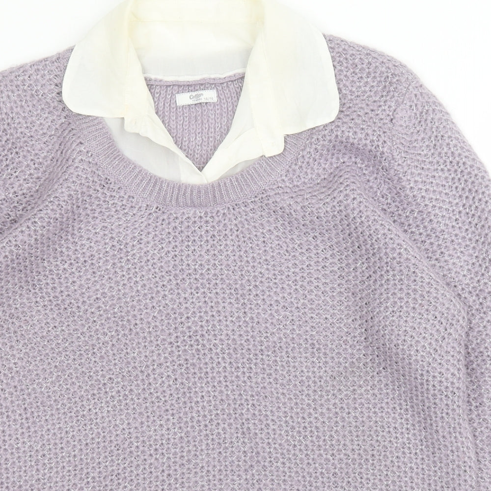 Cotton Traders Womens Purple Collared  Acrylic Henley Jumper Size 14