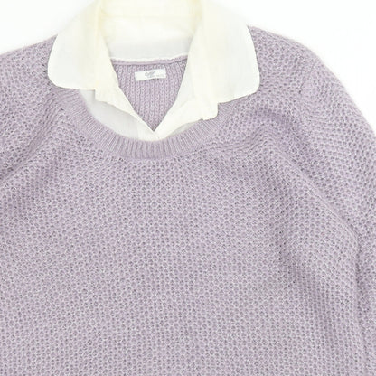 Cotton Traders Womens Purple Collared  Acrylic Henley Jumper Size 14