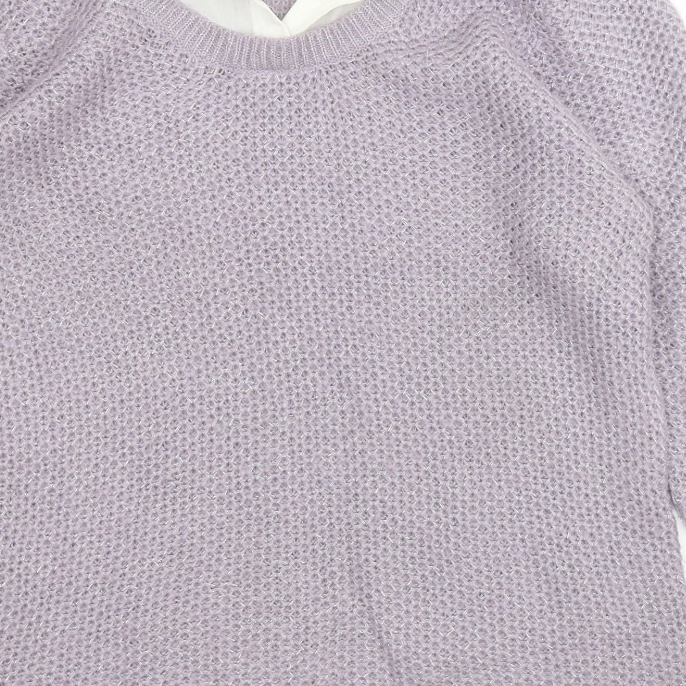 Cotton Traders Womens Purple Collared  Acrylic Henley Jumper Size 14