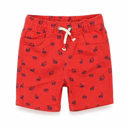 Front view of George boys’ red geometric cotton bermuda shorts, size 2, years regular tie - trucks