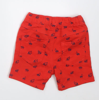 George Boys Red Geometric Cotton Bermuda Shorts Size 2 Years  Regular Tie - trucks