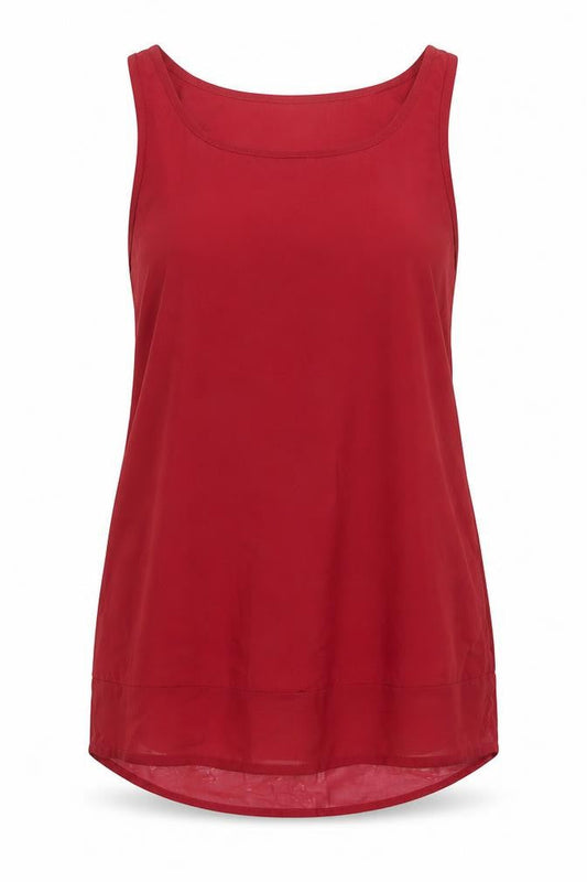 Front view of Atmosphere women’s red polyester basic tank, size UK 8, scoop neck