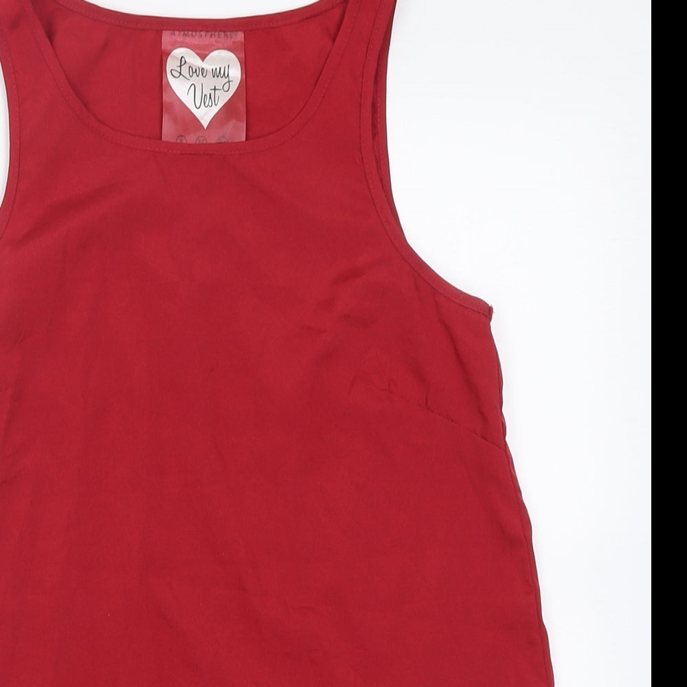Atmosphere Womens Red  Polyester Basic Tank Size 8 Scoop Neck