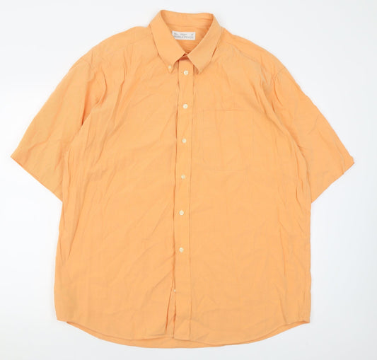 Mens UK Size 17 Marks and Spencer Orange  Button-Up Short Sleeve Casual Shirt