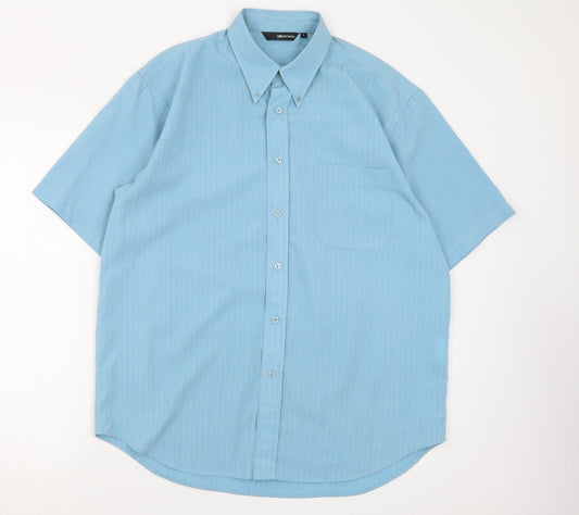 Mens UK Size L defined Blue  Button-Up Short Sleeve Casual Shirt