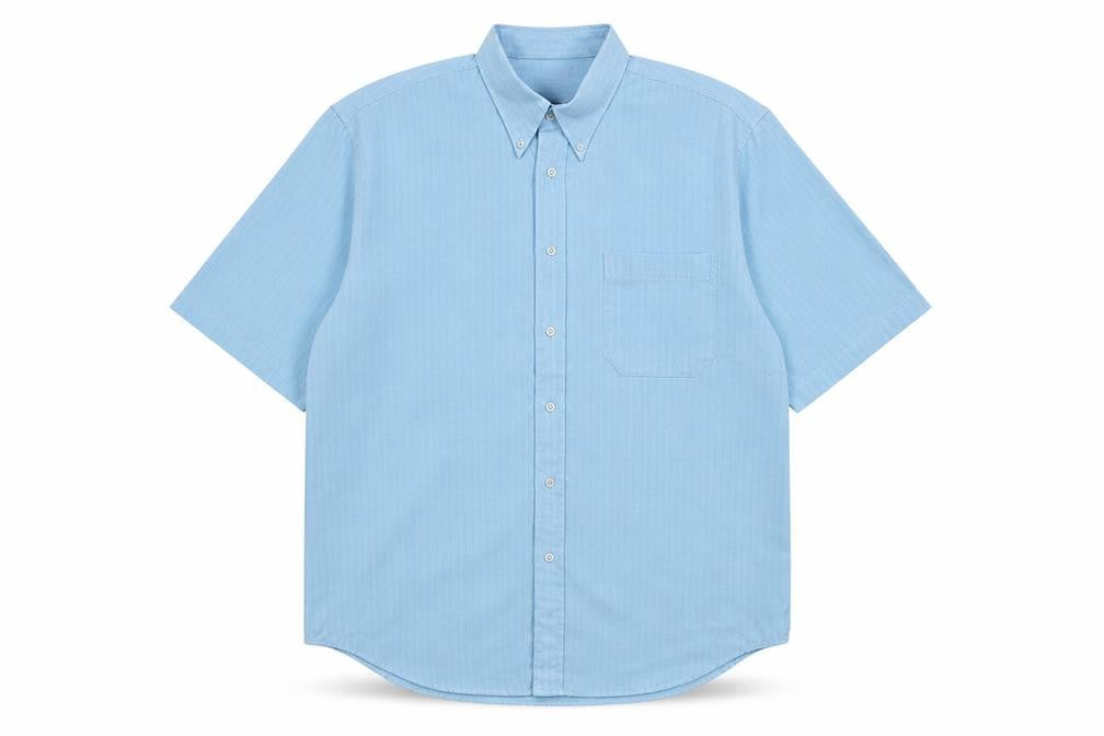Mens UK Size L defined Blue  Button-Up Short Sleeve Casual Shirt