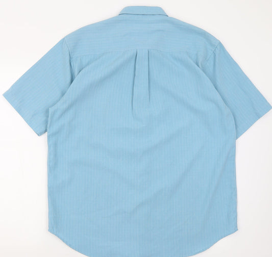 Mens UK Size L defined Blue  Button-Up Short Sleeve Casual Shirt