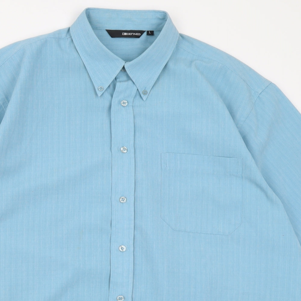 Mens UK Size L defined Blue  Button-Up Short Sleeve Casual Shirt