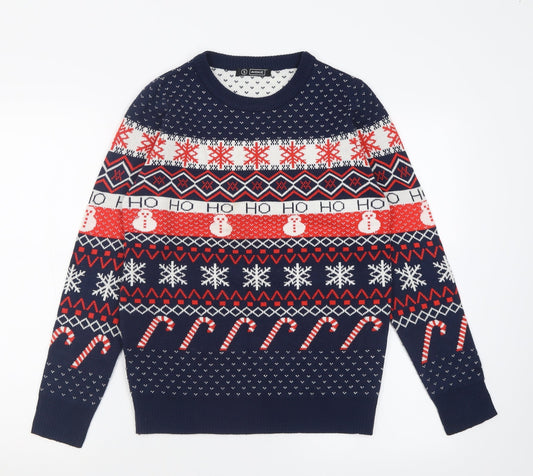 Avenue Womens Blue Crew Neck Geometric Acrylic Pullover Jumper Size S   - chrismas jumper