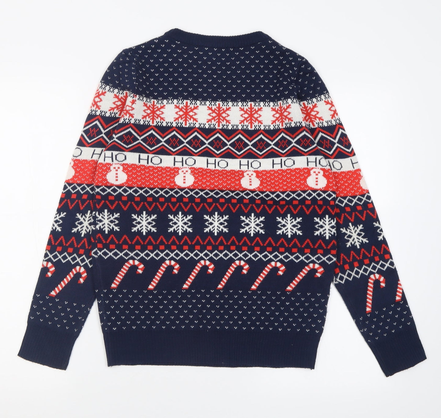 Avenue Womens Blue Crew Neck Geometric Acrylic Pullover Jumper Size S   - chrismas jumper