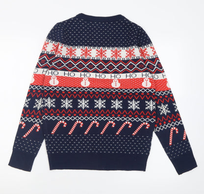 Avenue Womens Blue Crew Neck Geometric Acrylic Pullover Jumper Size S   - chrismas jumper