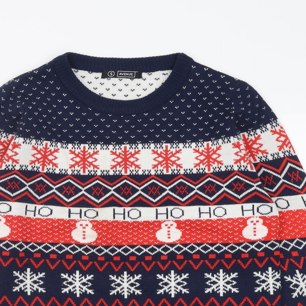 Avenue Womens Blue Crew Neck Geometric Acrylic Pullover Jumper Size S   - chrismas jumper