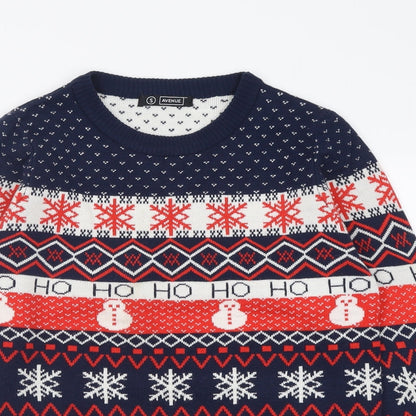 Avenue Womens Blue Crew Neck Geometric Acrylic Pullover Jumper Size S   - chrismas jumper