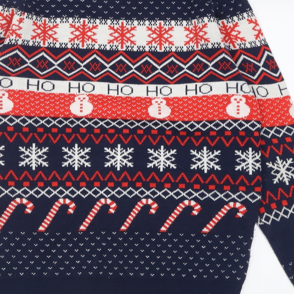 Avenue Womens Blue Crew Neck Geometric Acrylic Pullover Jumper Size S   - chrismas jumper