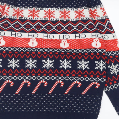 Avenue Womens Blue Crew Neck Geometric Acrylic Pullover Jumper Size S   - chrismas jumper