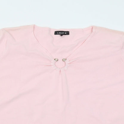 Laura D Womens Pink  Viscose Basic T-Shirt Size S V-Neck
