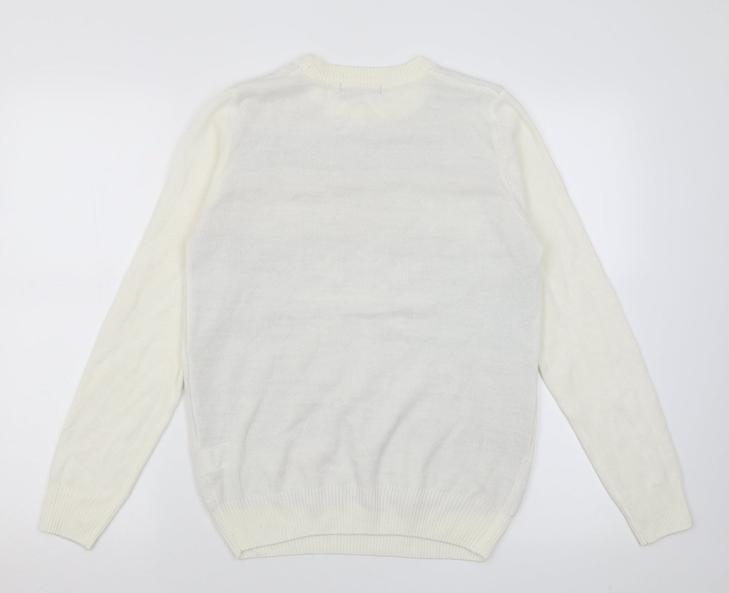 Avenue Womens Ivory Crew Neck  Acrylic Pullover Jumper Size S   - Snow Flakes