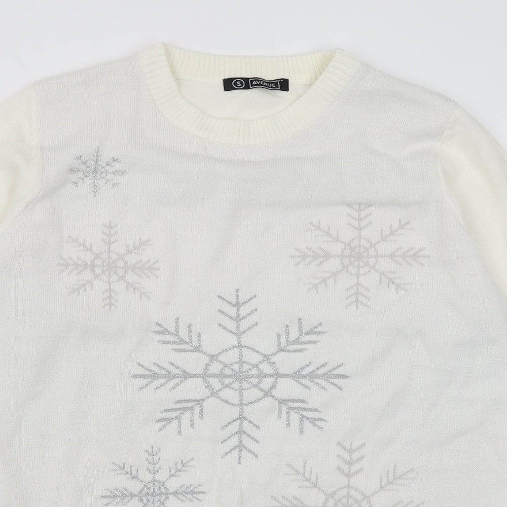 Avenue Womens Ivory Crew Neck  Acrylic Pullover Jumper Size S   - Snow Flakes
