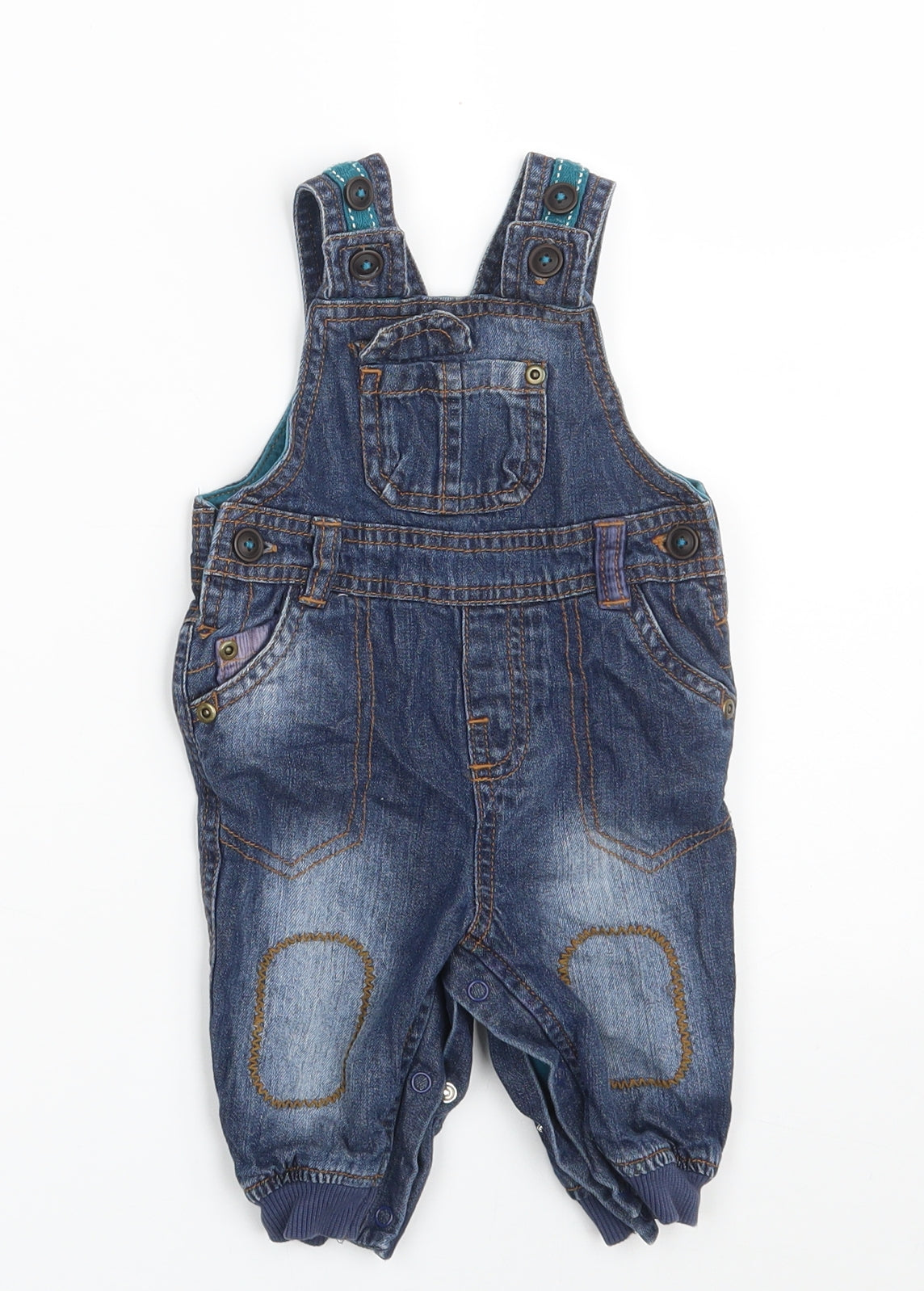Marks and Spencer Baby Blue  Cotton Pinafore/Dungaree Dress  Size 0-3 Months  Square Neck Button