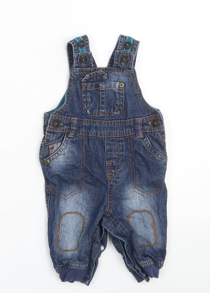 Marks and Spencer Baby Blue  Cotton Pinafore/Dungaree Dress  Size 0-3 Months  Square Neck Button