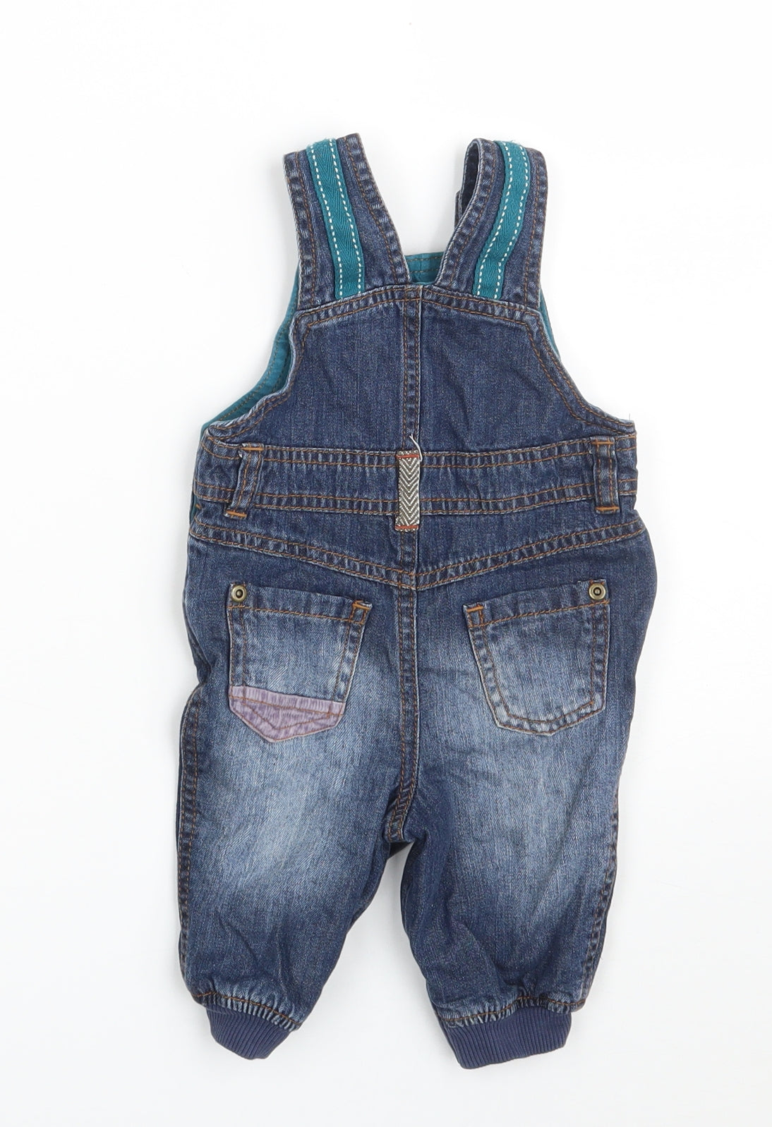 Marks and Spencer Baby Blue  Cotton Pinafore/Dungaree Dress  Size 0-3 Months  Square Neck Button