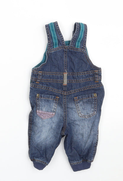 Marks and Spencer Baby Blue  Cotton Pinafore/Dungaree Dress  Size 0-3 Months  Square Neck Button