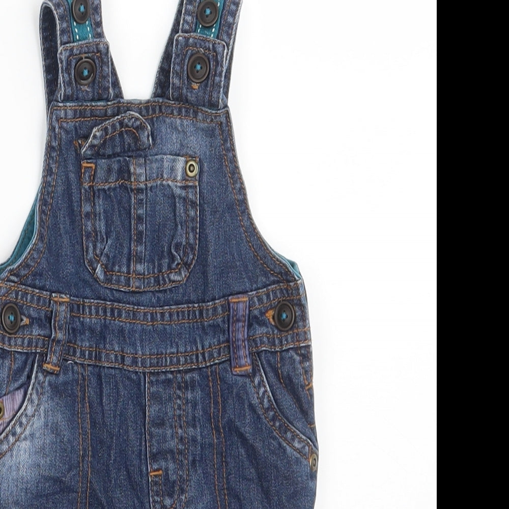 Marks and Spencer Baby Blue  Cotton Pinafore/Dungaree Dress  Size 0-3 Months  Square Neck Button