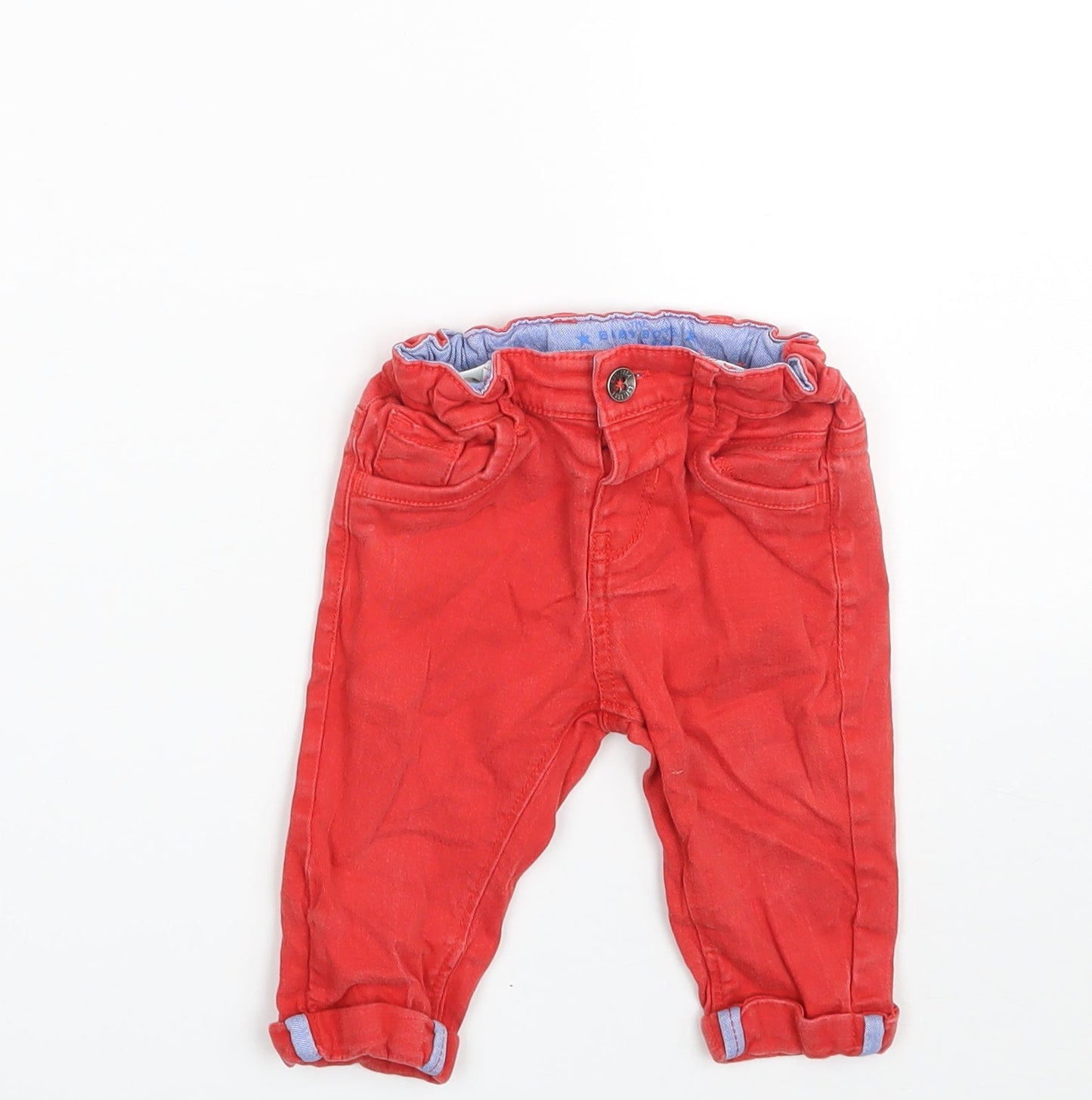 Marks and Spencer Baby Red  Cotton Cropped Jeans Size 3-6 Months  Button