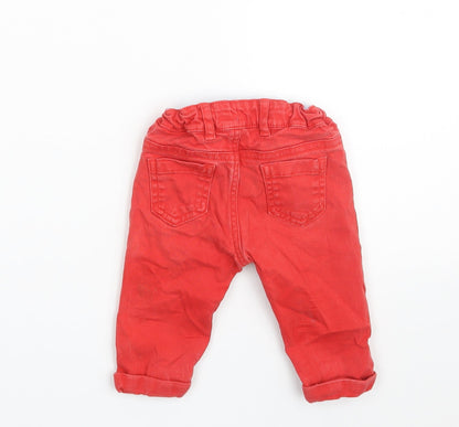 Marks and Spencer Baby Red  Cotton Cropped Jeans Size 3-6 Months  Button