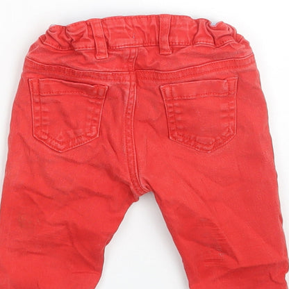 Marks and Spencer Baby Red  Cotton Cropped Jeans Size 3-6 Months  Button