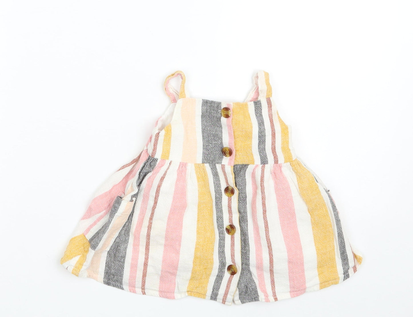 Primark Girls Multicoloured Striped Linen A-Line  Size 3-6 Months  Off the Shoulder Button