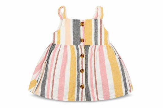 Primark Girls Multicoloured Striped Linen A-Line  Size 3-6 Months  Off the Shoulder Button