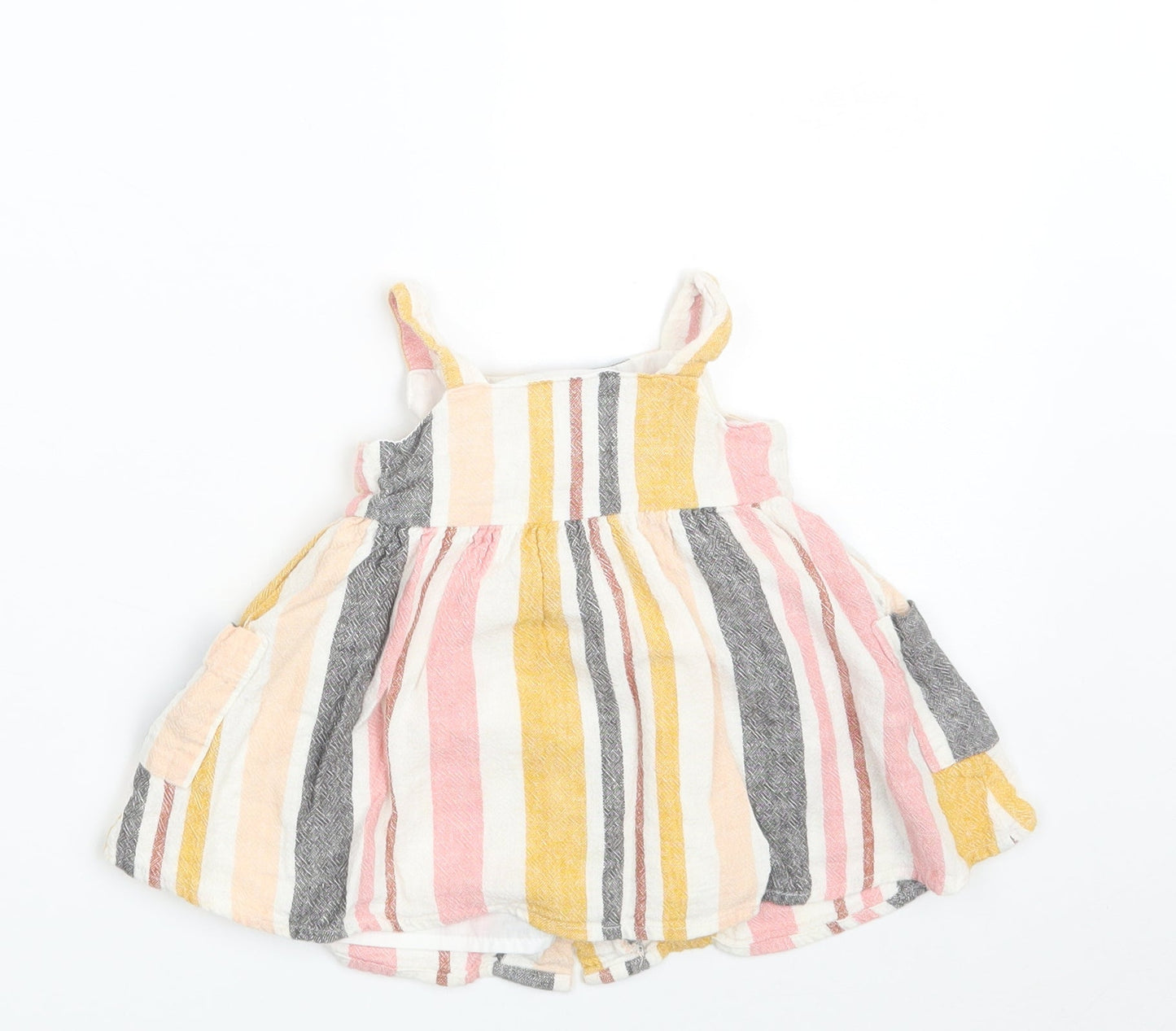 Primark Girls Multicoloured Striped Linen A-Line  Size 3-6 Months  Off the Shoulder Button