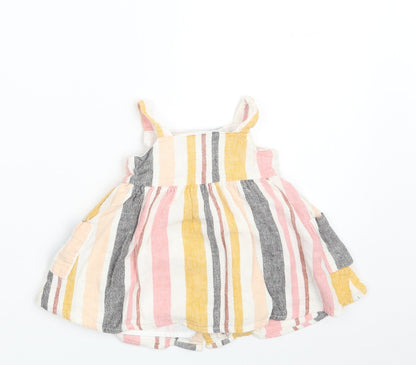 Primark Girls Multicoloured Striped Linen A-Line  Size 3-6 Months  Off the Shoulder Button