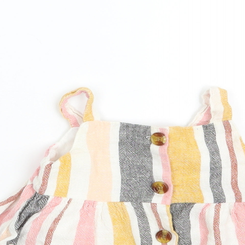 Primark Girls Multicoloured Striped Linen A-Line  Size 3-6 Months  Off the Shoulder Button