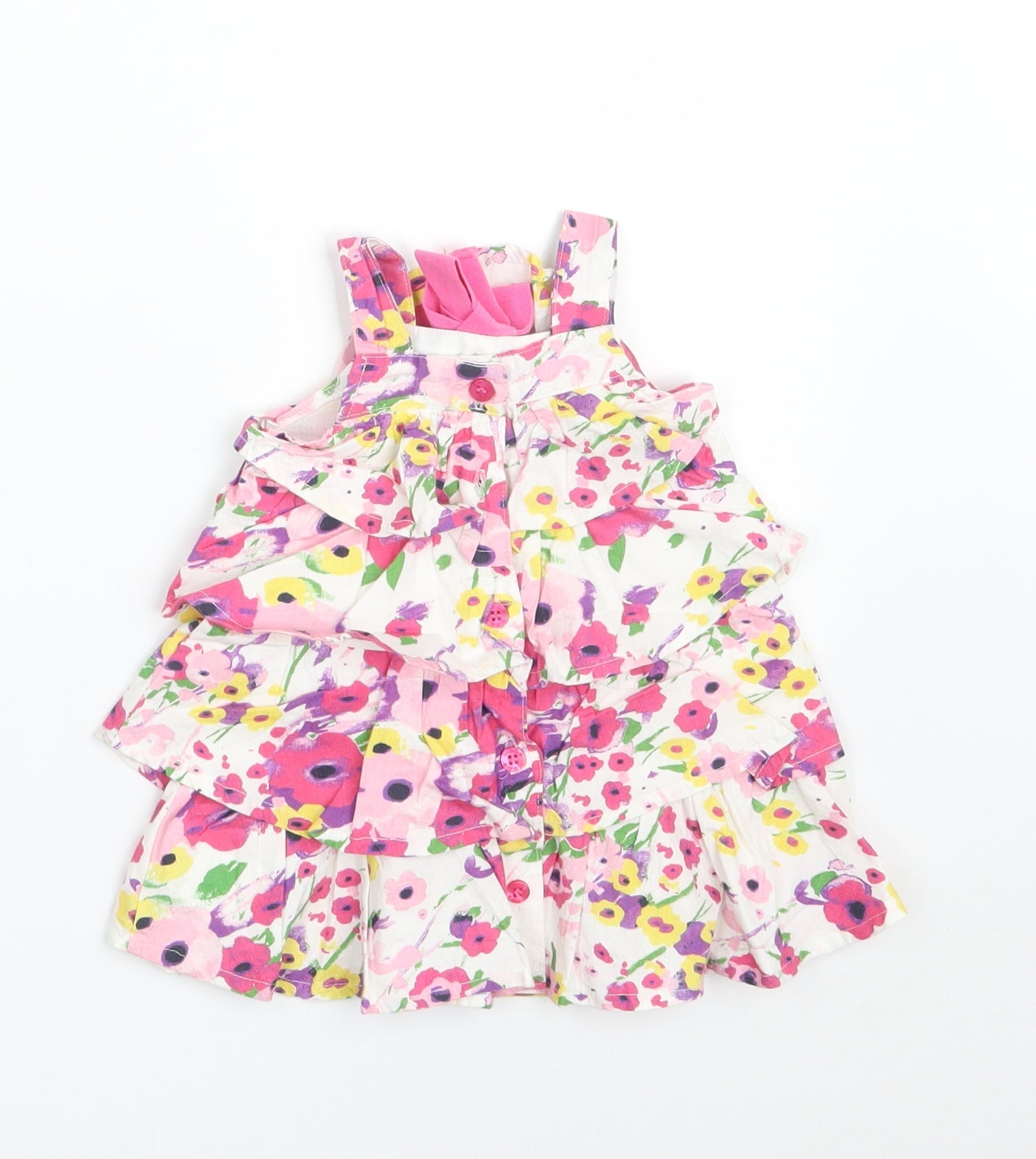 UBS2 Girls Multicoloured Floral 100% Cotton A-Line  Size 9-12 Months  Square Neck Button