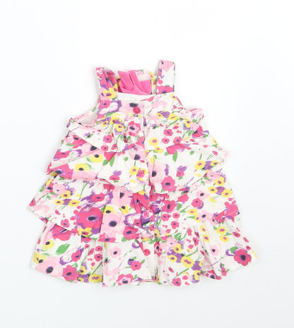 UBS2 Girls Multicoloured Floral 100% Cotton A-Line  Size 9-12 Months  Square Neck Button
