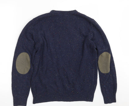 Cedar Wood State Mens Blue Crew Neck  Acrylic Pullover Jumper Size S