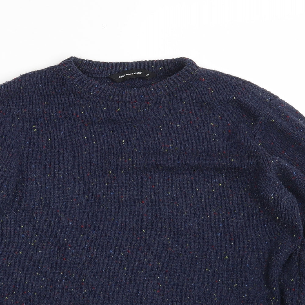 Cedar Wood State Mens Blue Crew Neck  Acrylic Pullover Jumper Size S