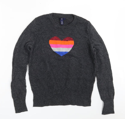 Gap Girls Grey Crew Neck  Cotton Pullover Jumper Size M   - 165 cm
