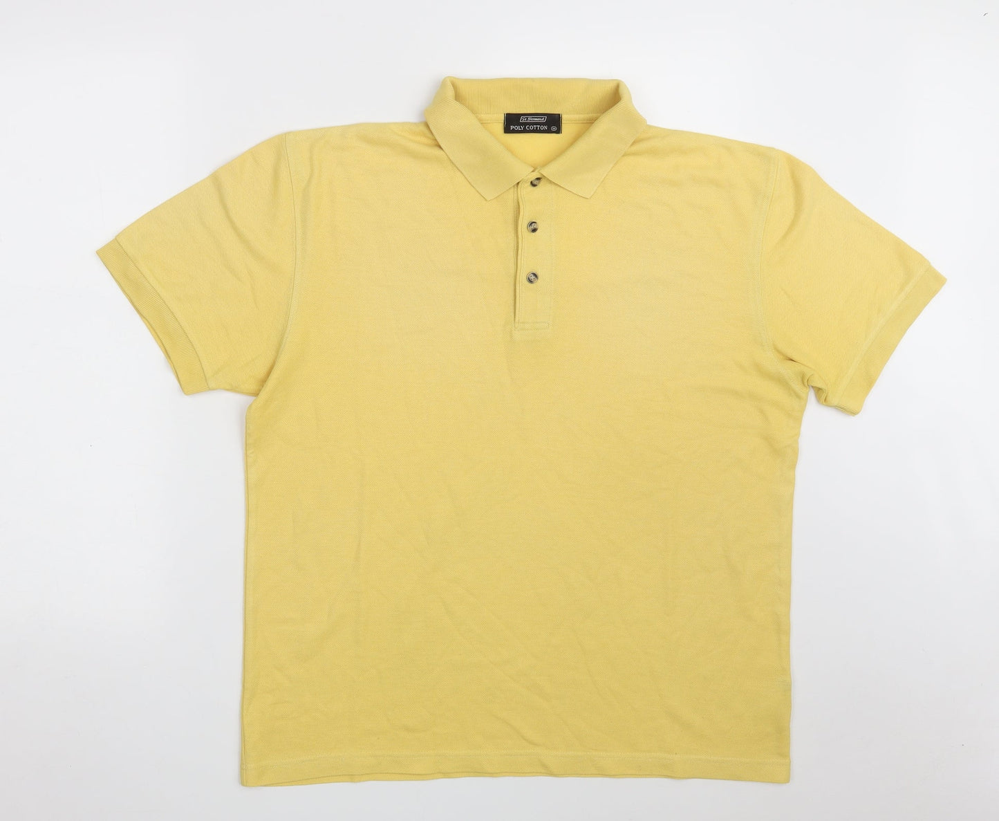 St. Bernard Mens Yellow  Polyester  Polo Size M Collared Button