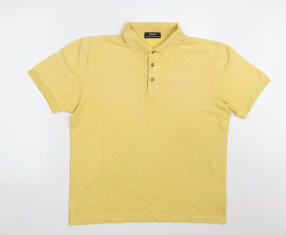 St. Bernard Mens Yellow  Polyester  Polo Size M Collared Button