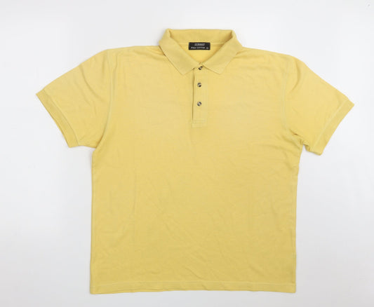 St. Bernard Mens Yellow  Polyester  Polo Size M Collared Button