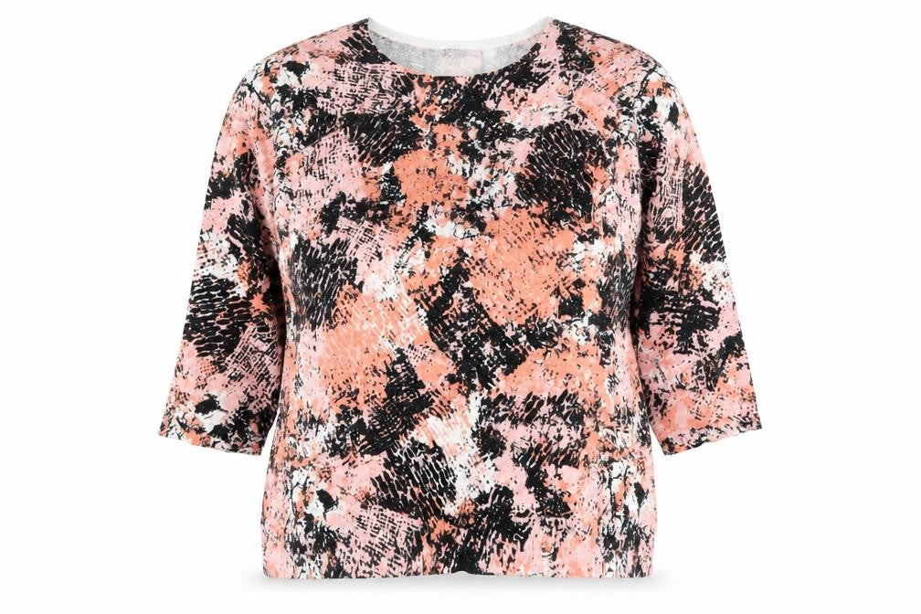 Front view of Marks & Spencer women’s orange scoop neck viscose jumper, size UK 20