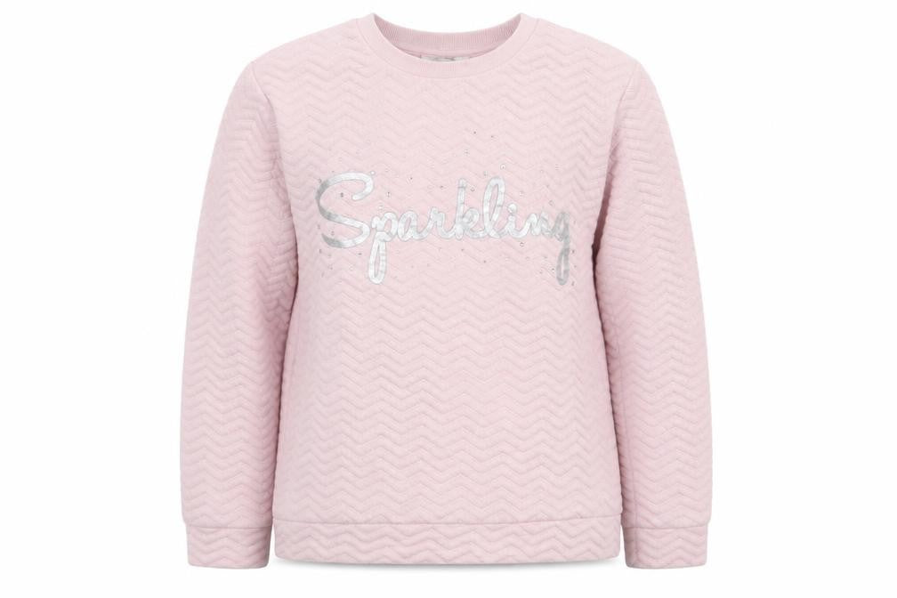 Front view of KappAhl girls’ pink polyester pullover sweatshirt, size 13-14, years - sparkling