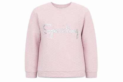 Front view of KappAhl girls’ pink polyester pullover sweatshirt, size 13-14, years - sparkling
